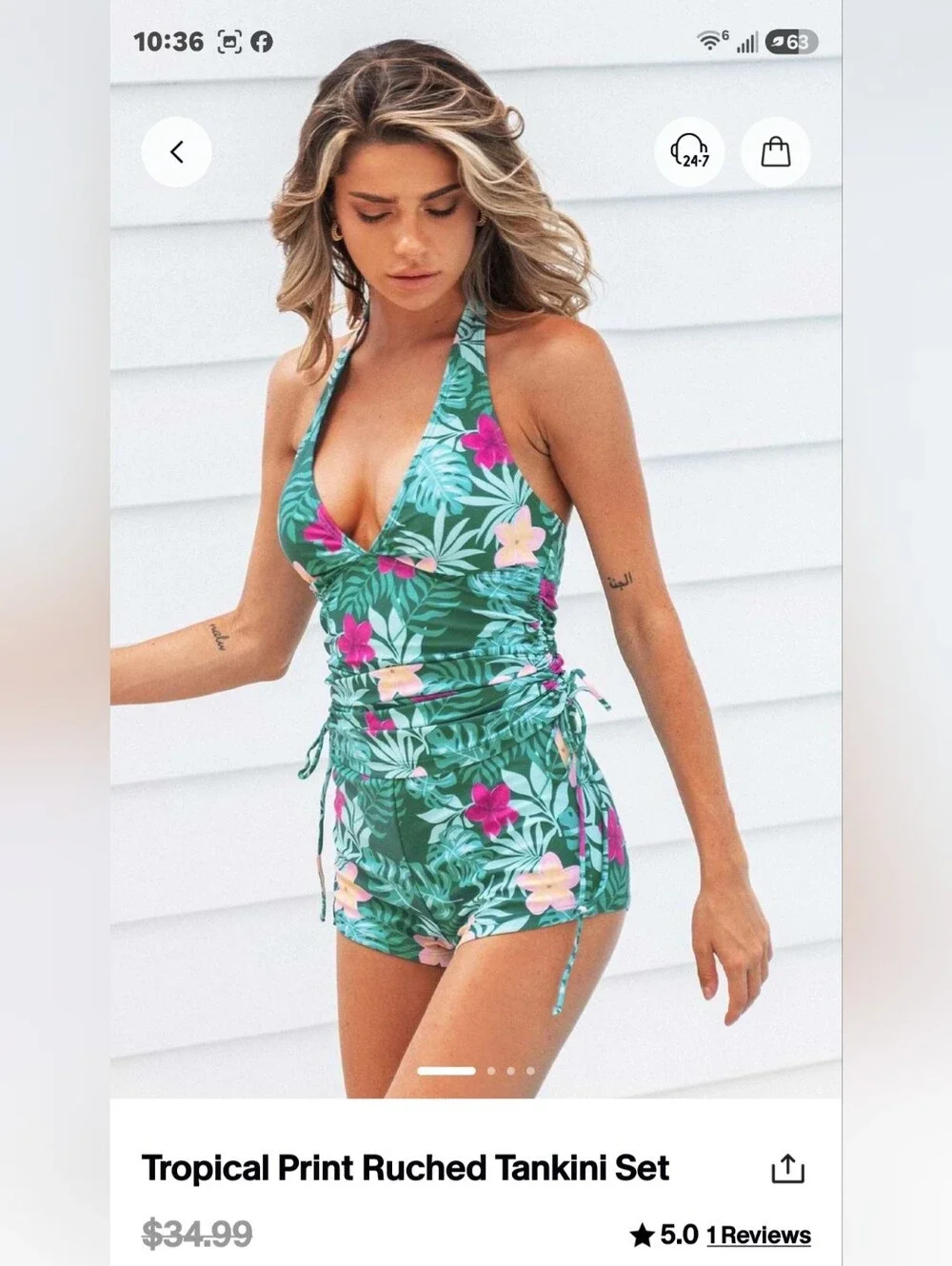 Cupshe Teal Floral Halter Tankini Top - Women